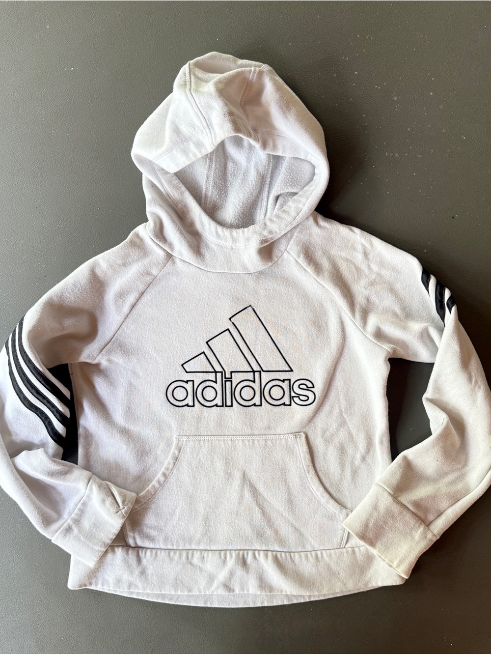 Adidas Girls Fleece Pullover Hoodie White Black Medium 10/12